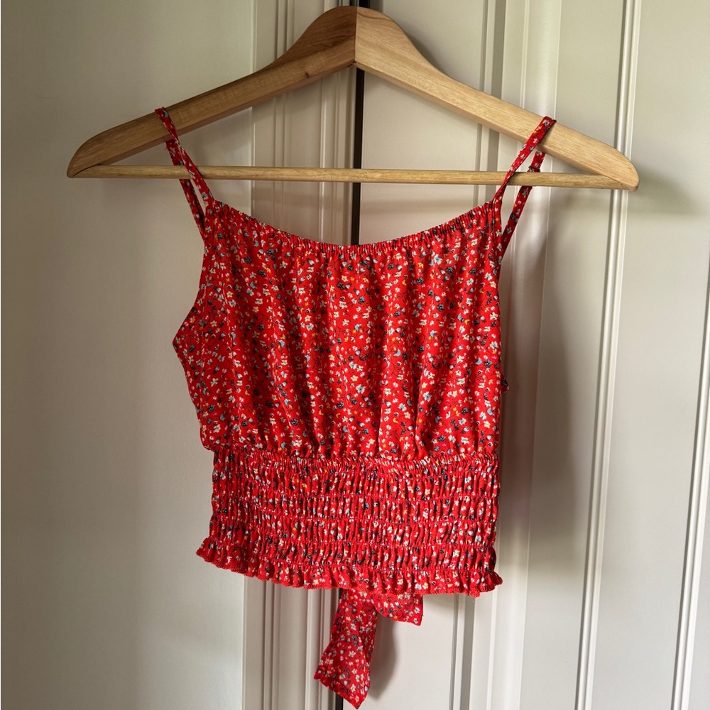 Cropped Floral Red Women's Top